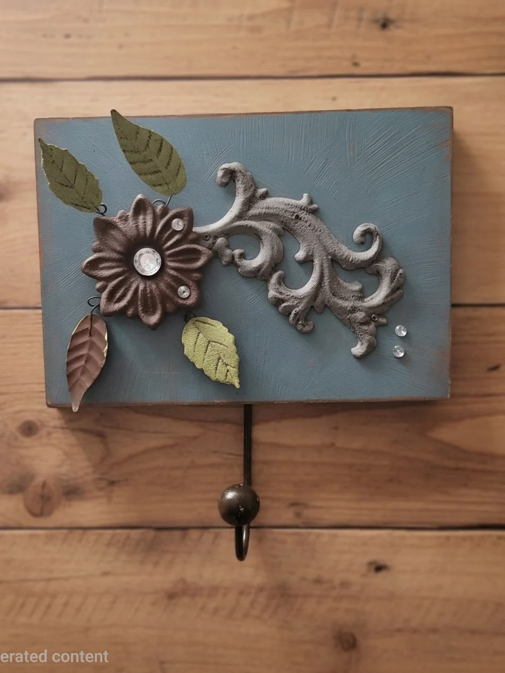Vintage teal rustic coat hooks with movable flower petals